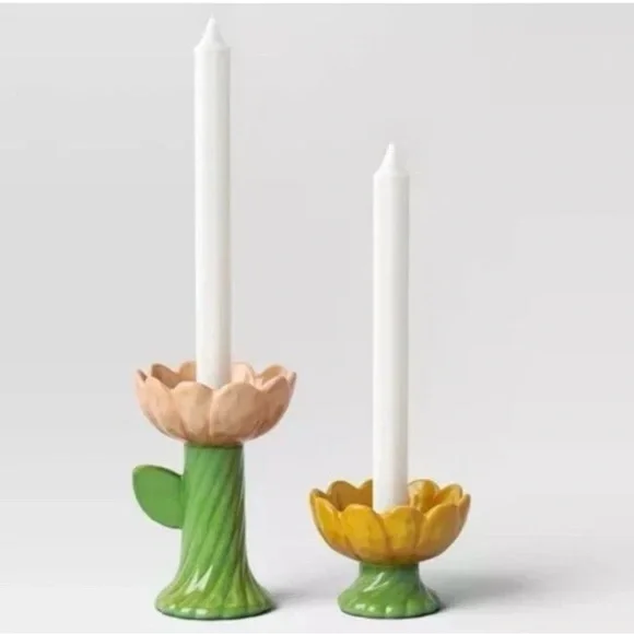 NEW Threshold Spring Easter Ceramic Flower Candle Holders Set of 2 - Picture 3 of 3